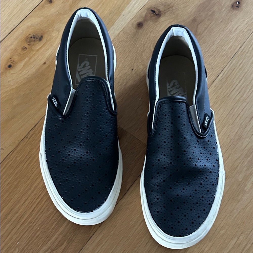 Vans Black Black Leather Slip Ons